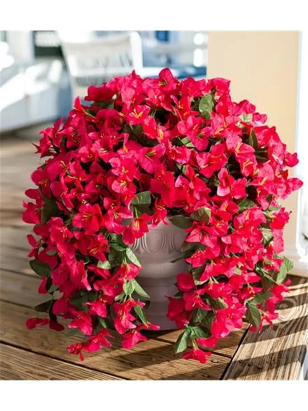 2Pc Hot Pink Faux Bougainvillea Silk Flowers Outdoor Trailing Vines UV Resistant